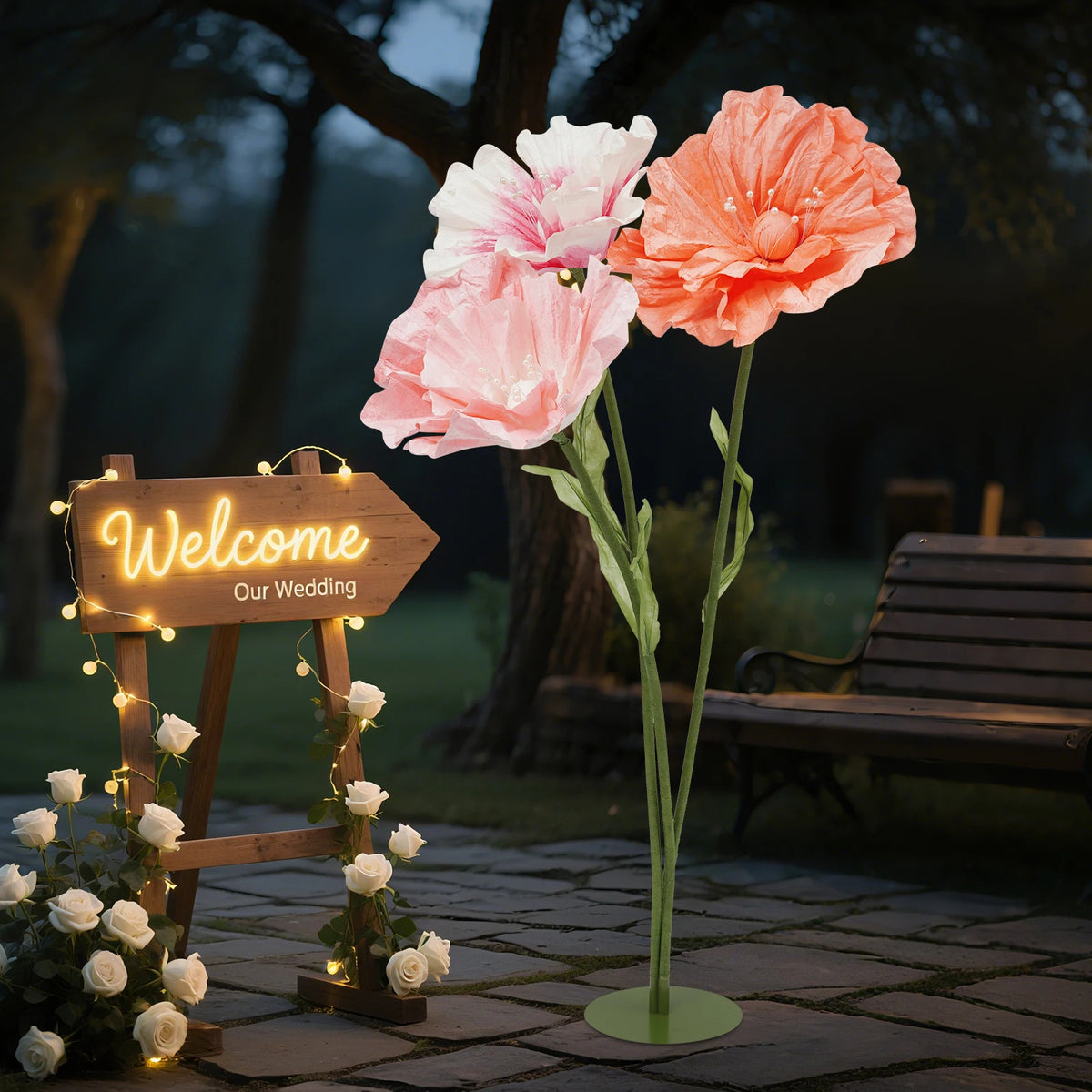 Giant Artificial Standing Flower with Stem and Base (Pink Tone)