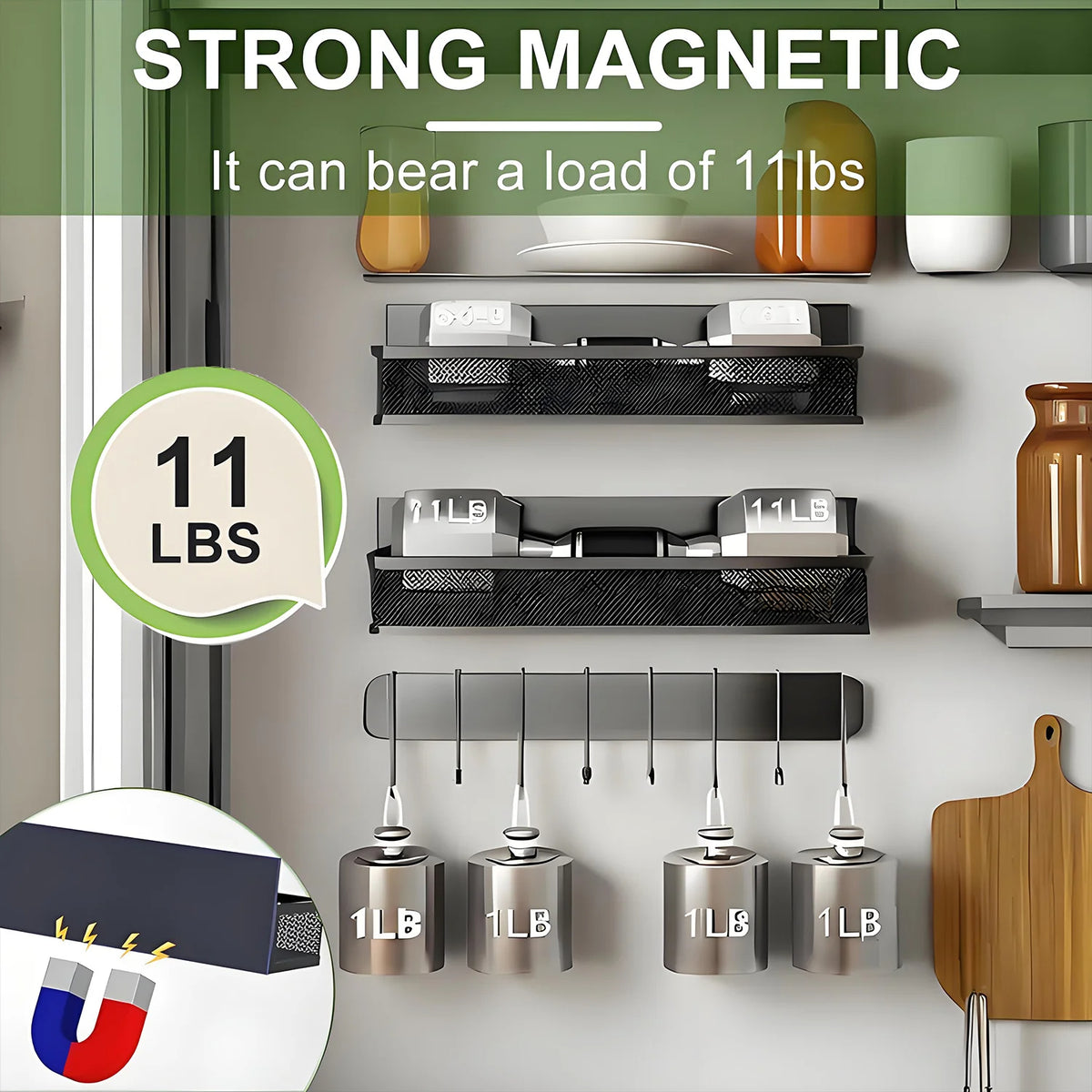 Magnetic Spice Racks 3-Pack for Refrigerator Organizer