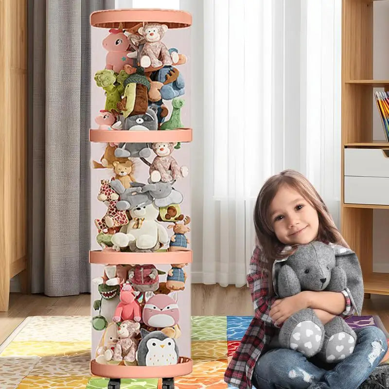 Dustproof Plush Toy Storage Tube 4-Tier Clear Kids Toy Organizer Box