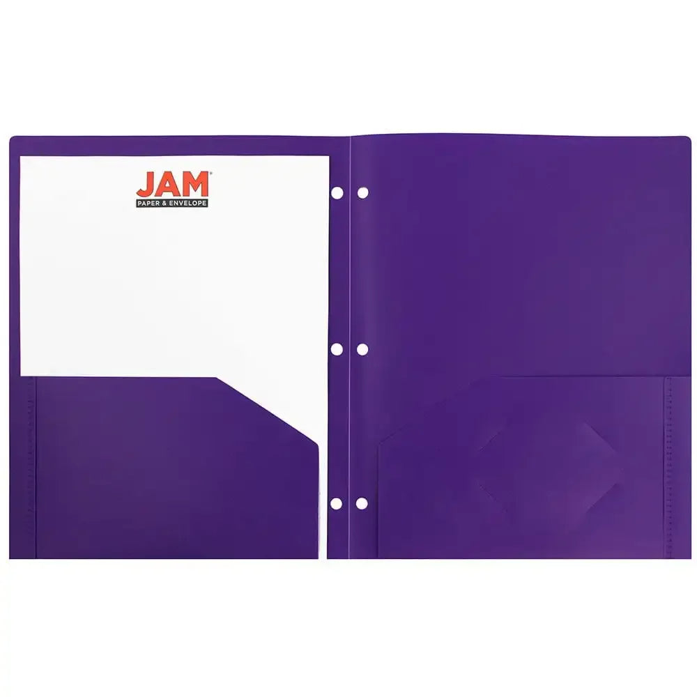3-Hole Punched Plastic Folders with Pockets, 6-Pack