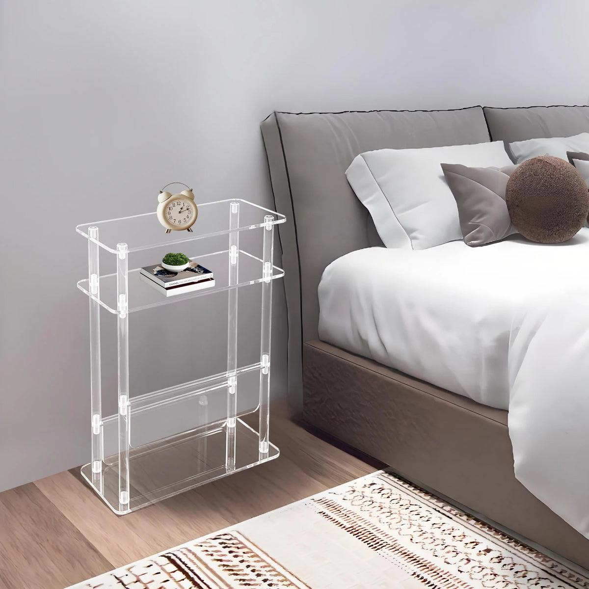 Clear Acrylic 3-Tier Storage Table Slim Rectangular Organizer