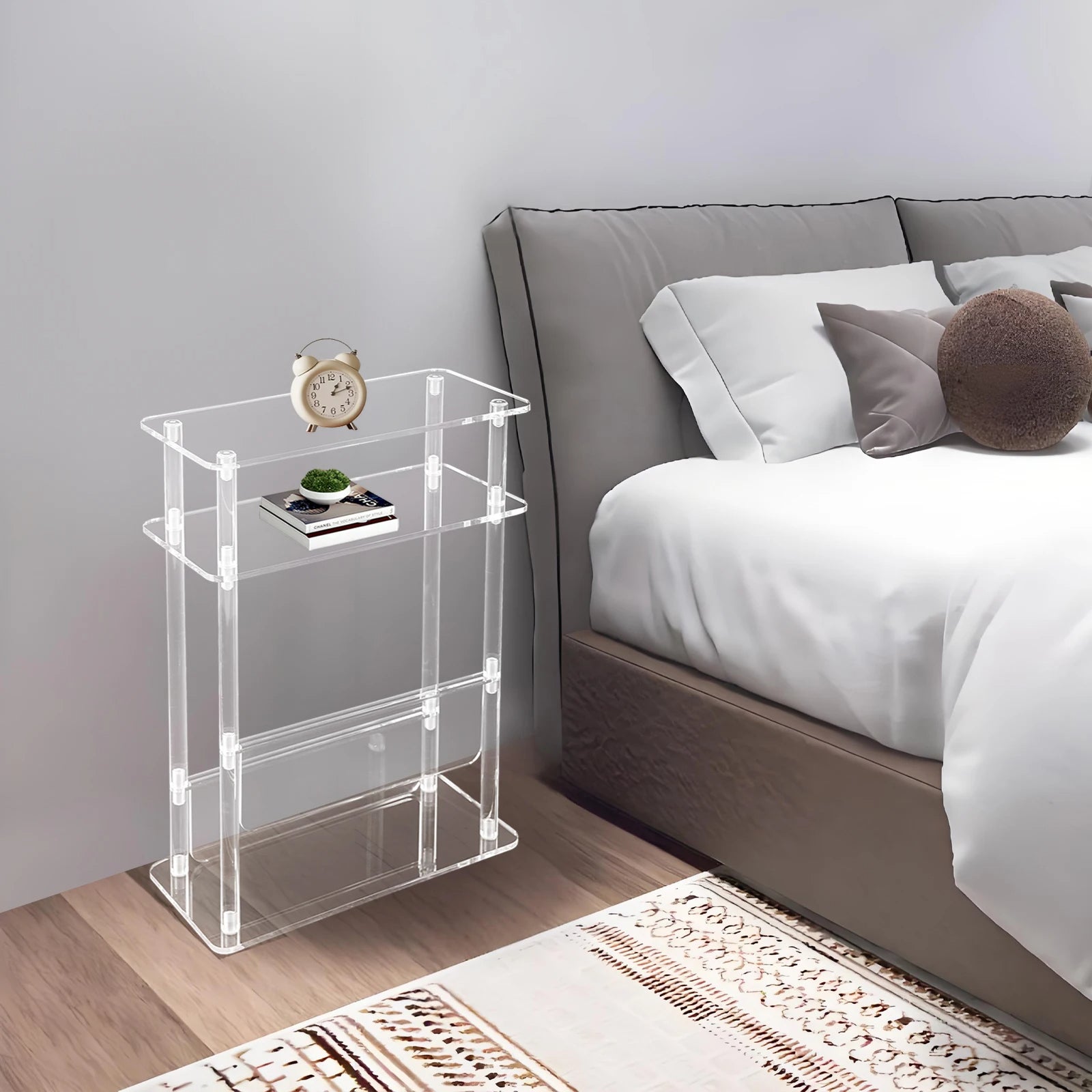 Clear Acrylic 3-Tier Storage Table Slim Rectangular Organizer