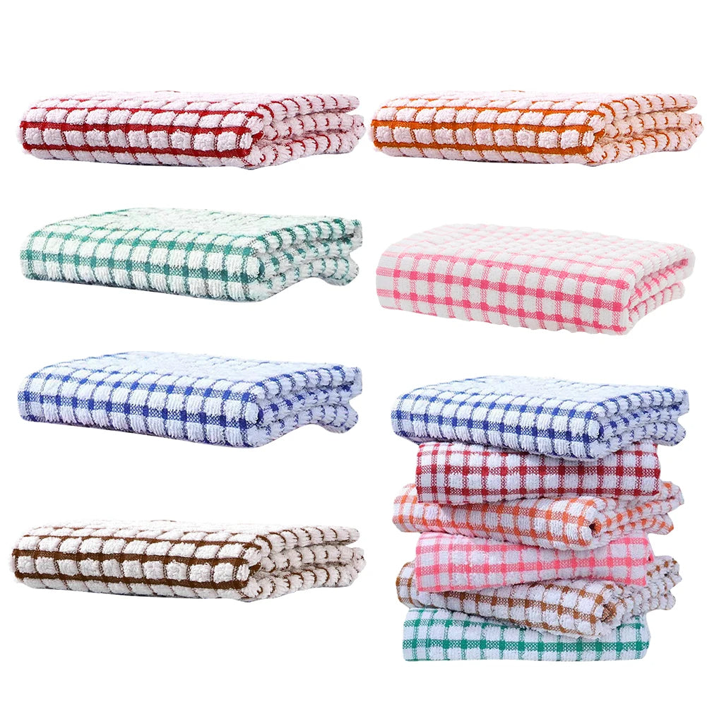 Absorbent Cotton Checkered Hand Towel Set of 12 (Red)