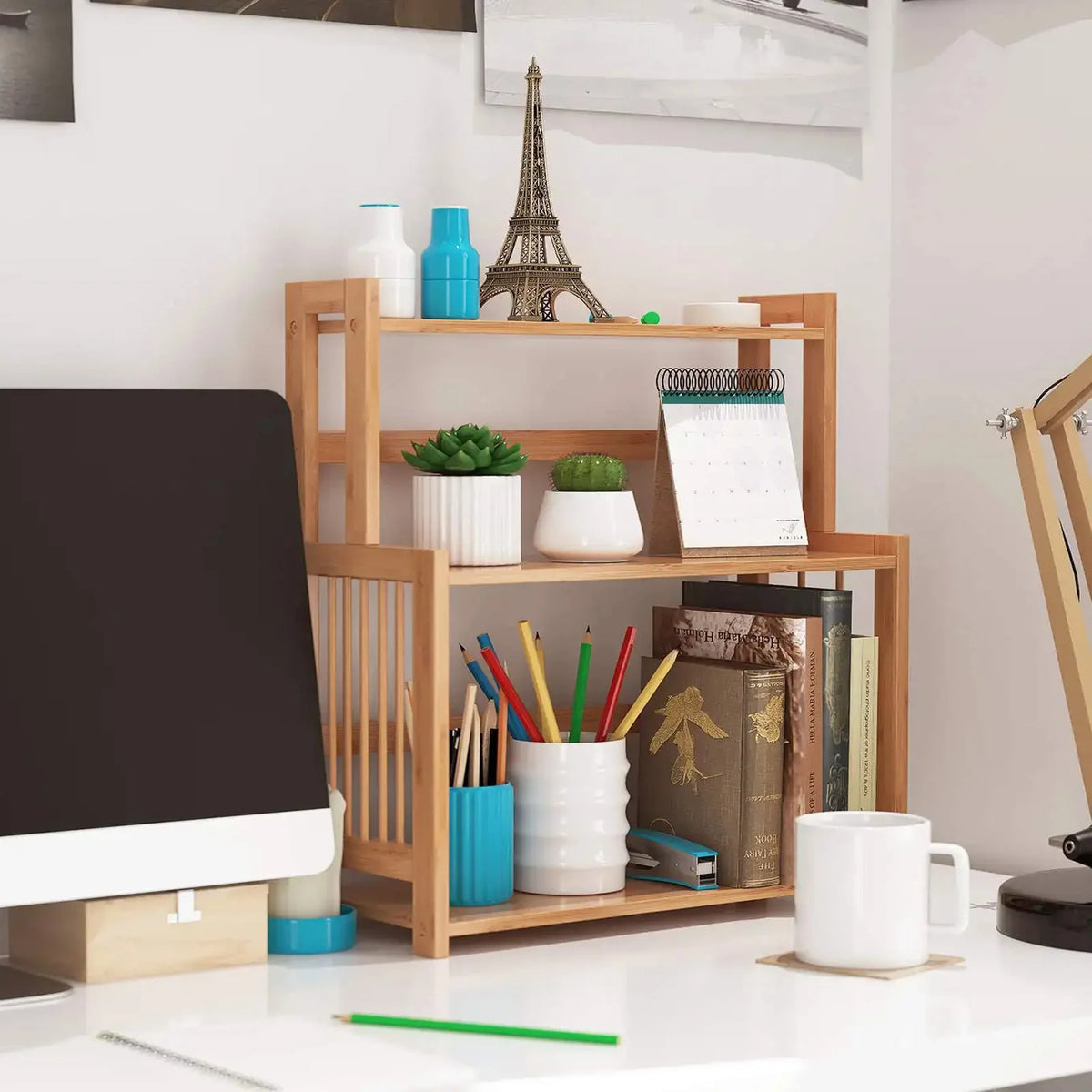 Bamboo 3-Tier Tabletop Stand Organizer Multi-Use Kitchen Storage Rack