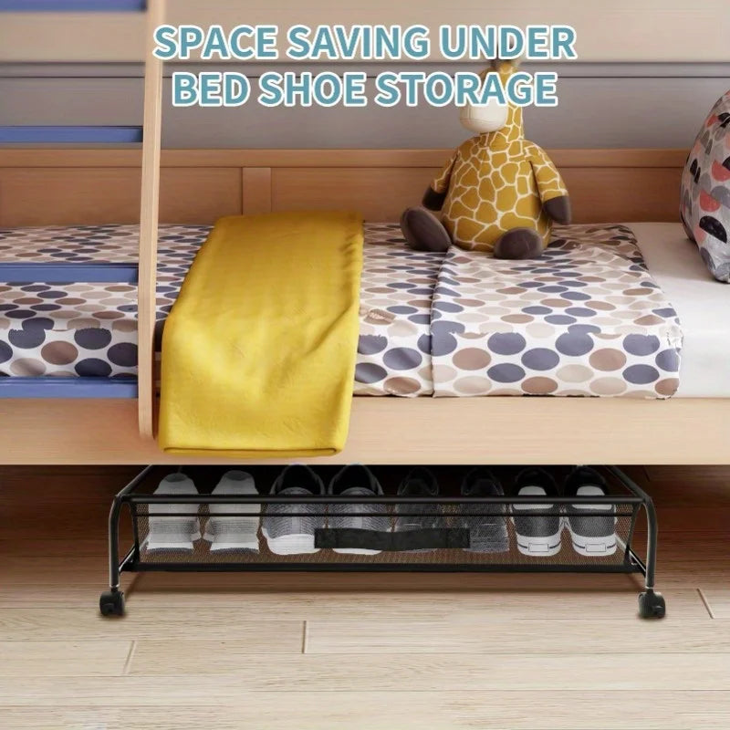 Underbed Shoe Storage Organizer Cabinet with Wheels and Breathable Mesh for Home Dorm