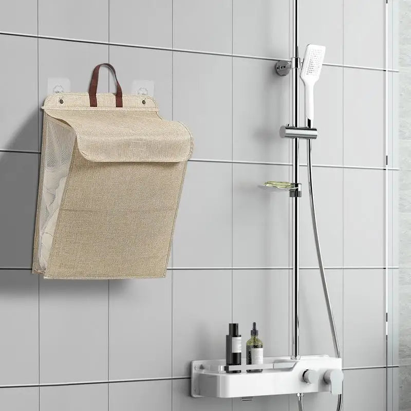 Foldable Wall-Mounted Laundry Basket with Breathable Fabric (Cream)