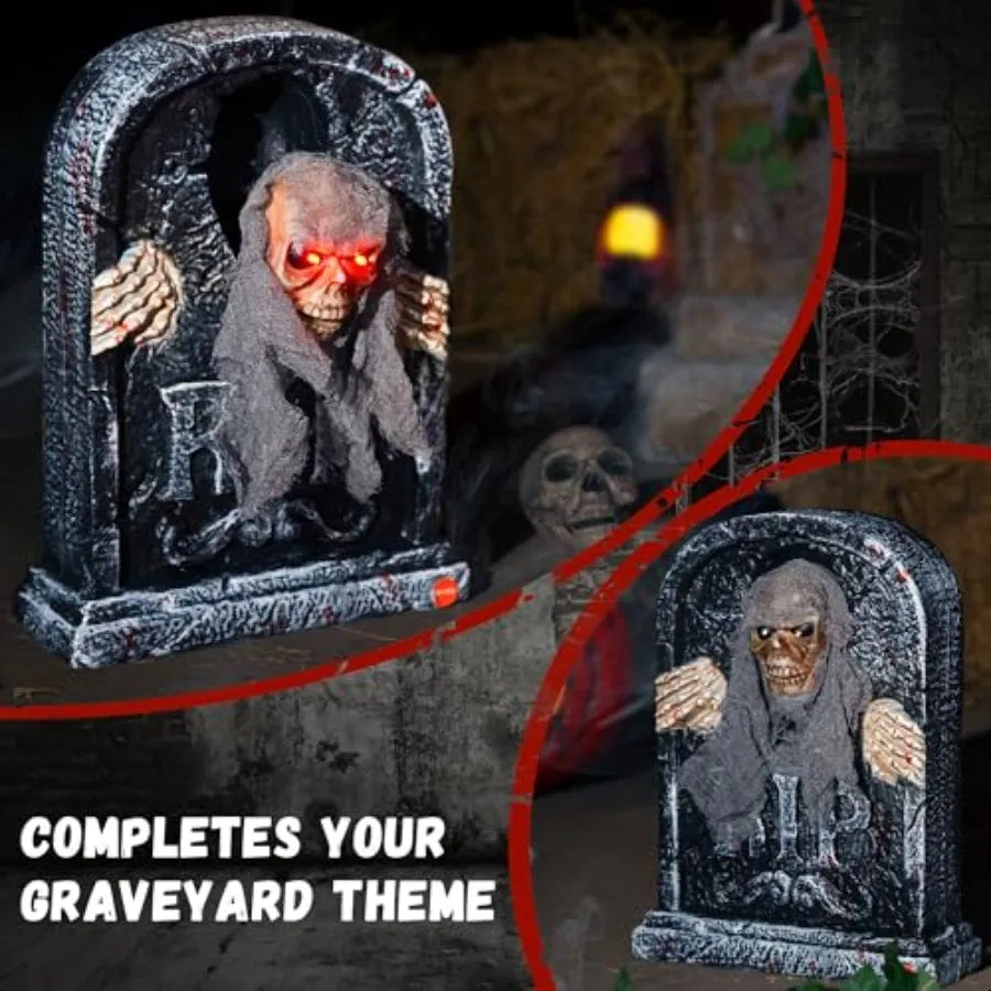 Animatronic Tombstone with Moving Skeleton Prop