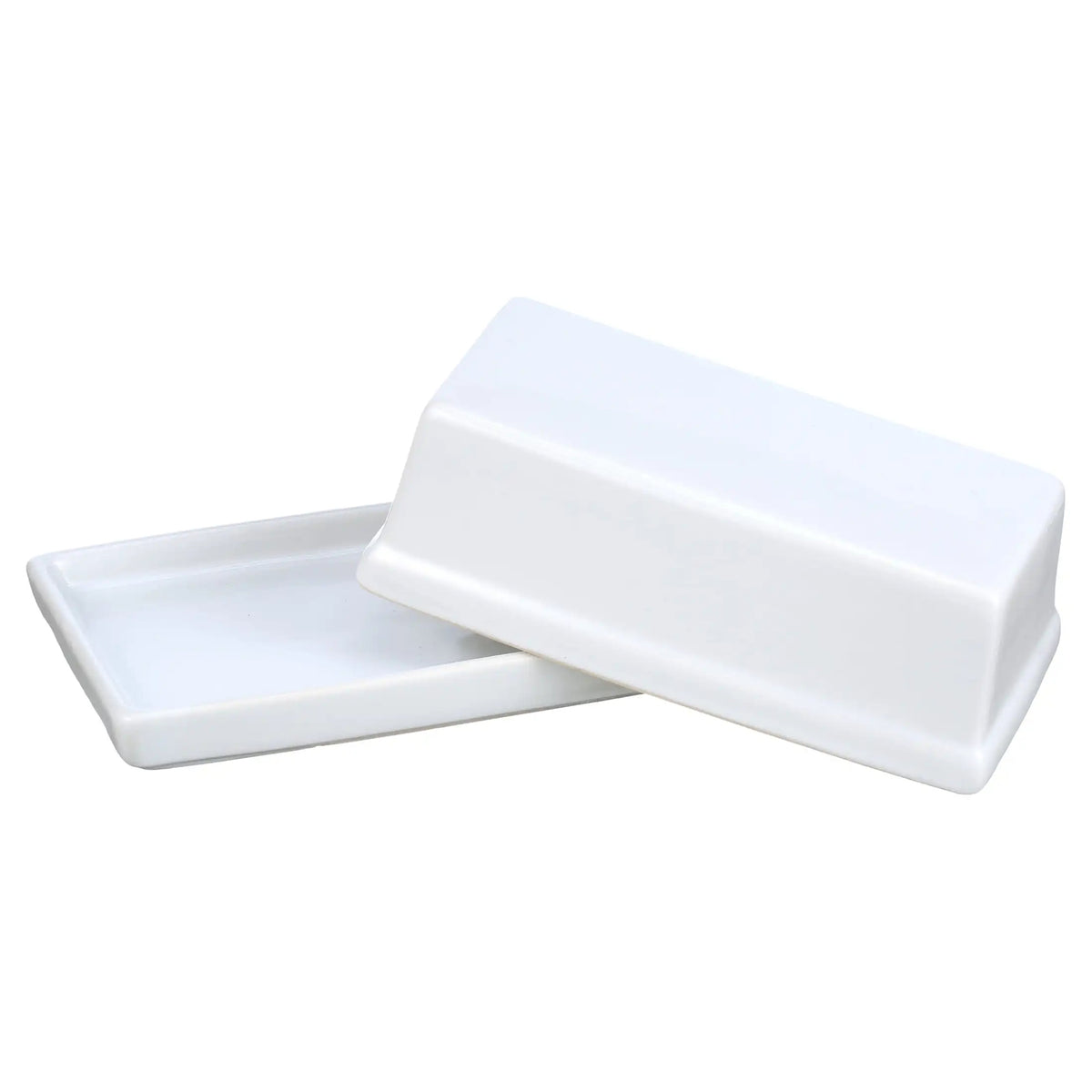 Farmhouse Glazed Ceramic Butter Dish with Lid (White)