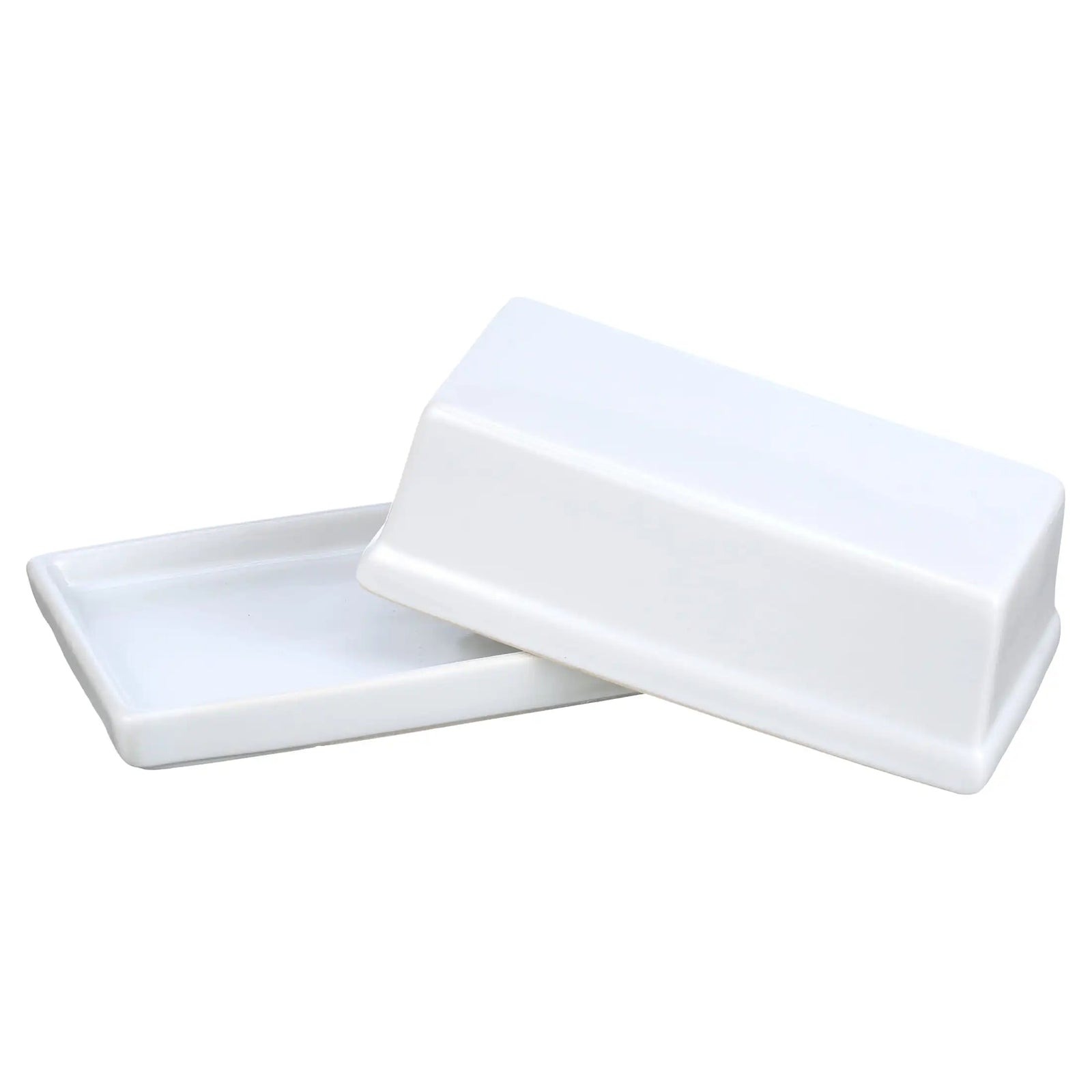 Farmhouse Glazed Ceramic Butter Dish with Lid (White)