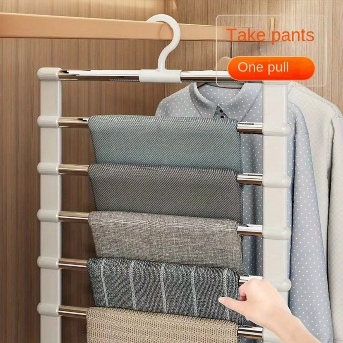 Pants Rack 6-Tier Stainless Steel Foldable Design Space-Saving Closet Organizer