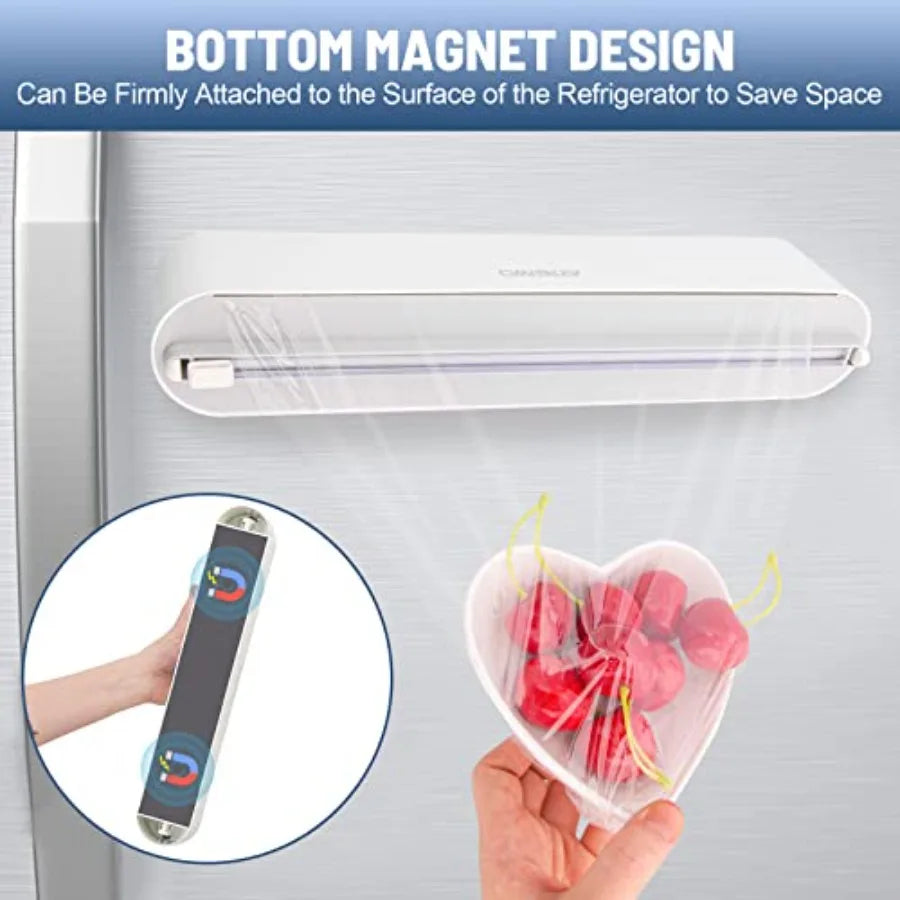 Magnetic Refillable Plastic Wrap Dispenser with Cutter