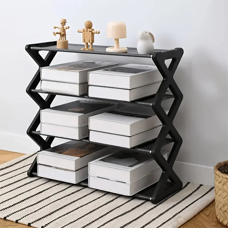 4-Tier X-Frame Shoe Rack, Space-Saving Stackable Shoe Organizer, Multi-Level Shoe Storage Shelf for Entryway, Porch, Bedroom &amp; Living Room