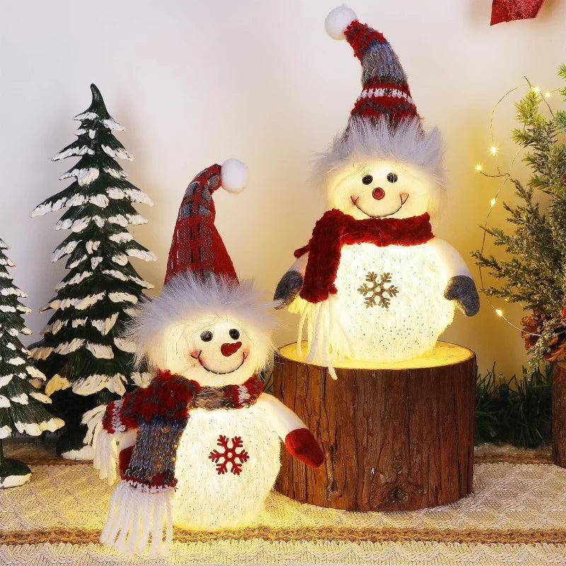Set of 2 Light Up Snowman Figurines (10&quot;) – Battery Operated Plush Christmas Tabletop Decorations and Gifts