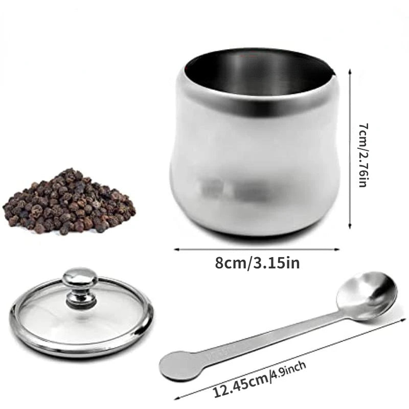 300ml Stainless Steel Sugar and Spice Jar with Lid and Spoon – Multifunctional Coffee, Seasoning &amp; Condiment Storage Canister for Kitchen