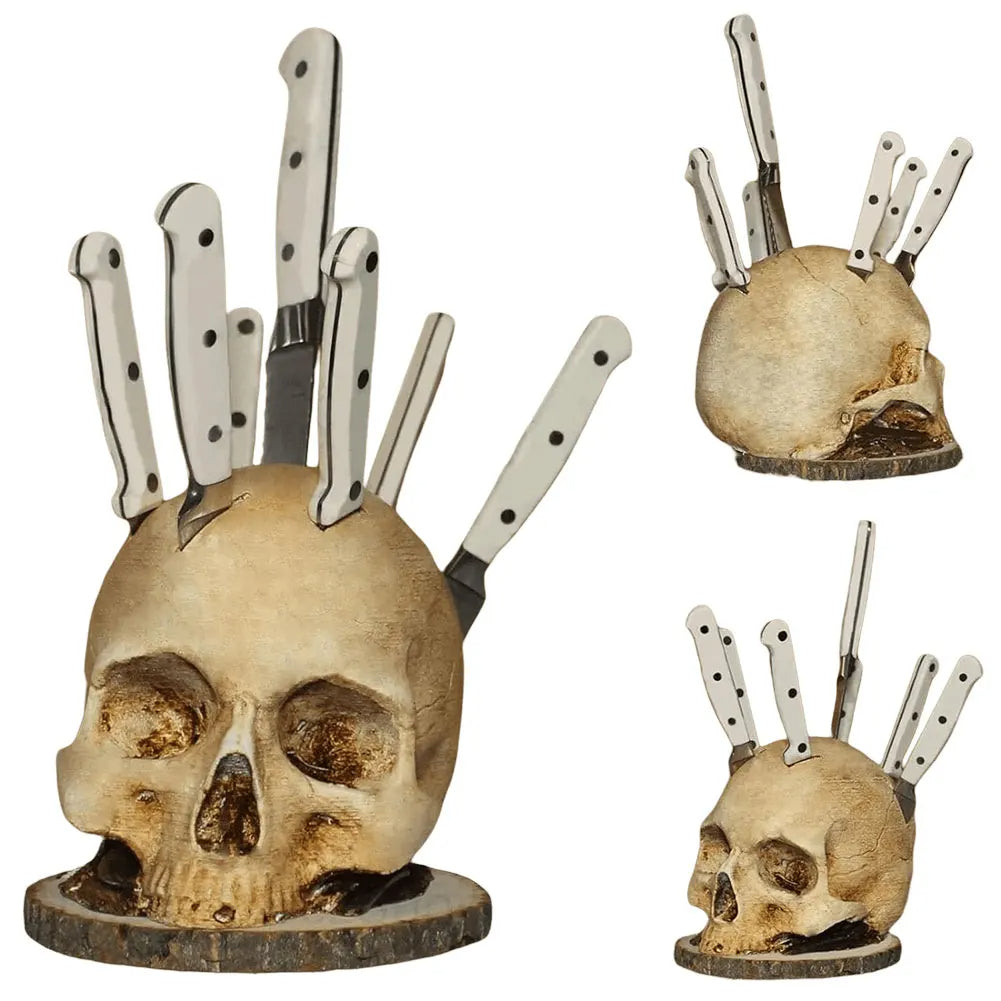 Skull Knife Holder for Halloween Goth Decor