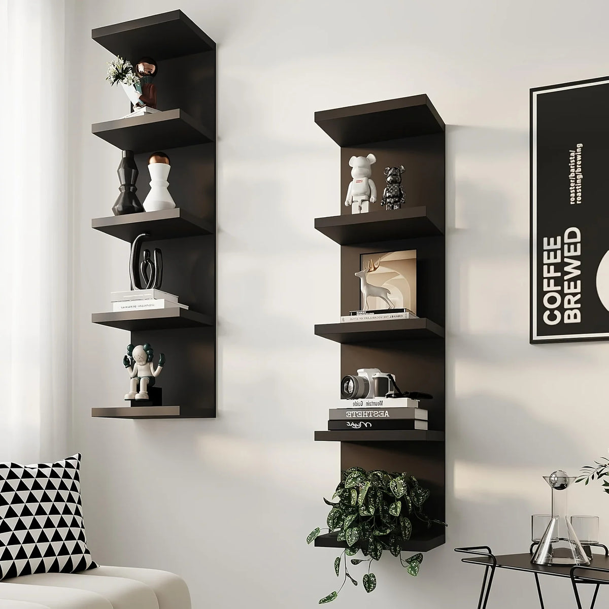 5-Tier Wall Mounted Storage Rack, 31.5-Inch Tall Floating Wall Shelf, Space-Saving Decorative Display Organizer for Bedroom, Living Room &amp; Home (White)