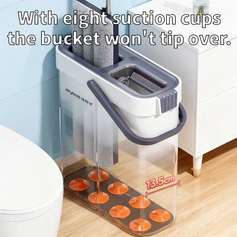 Slim Self-Wringing Flat Mop &amp; Bucket Set – Space-Saving Cleaning System with 2 Washable Microfiber Pads