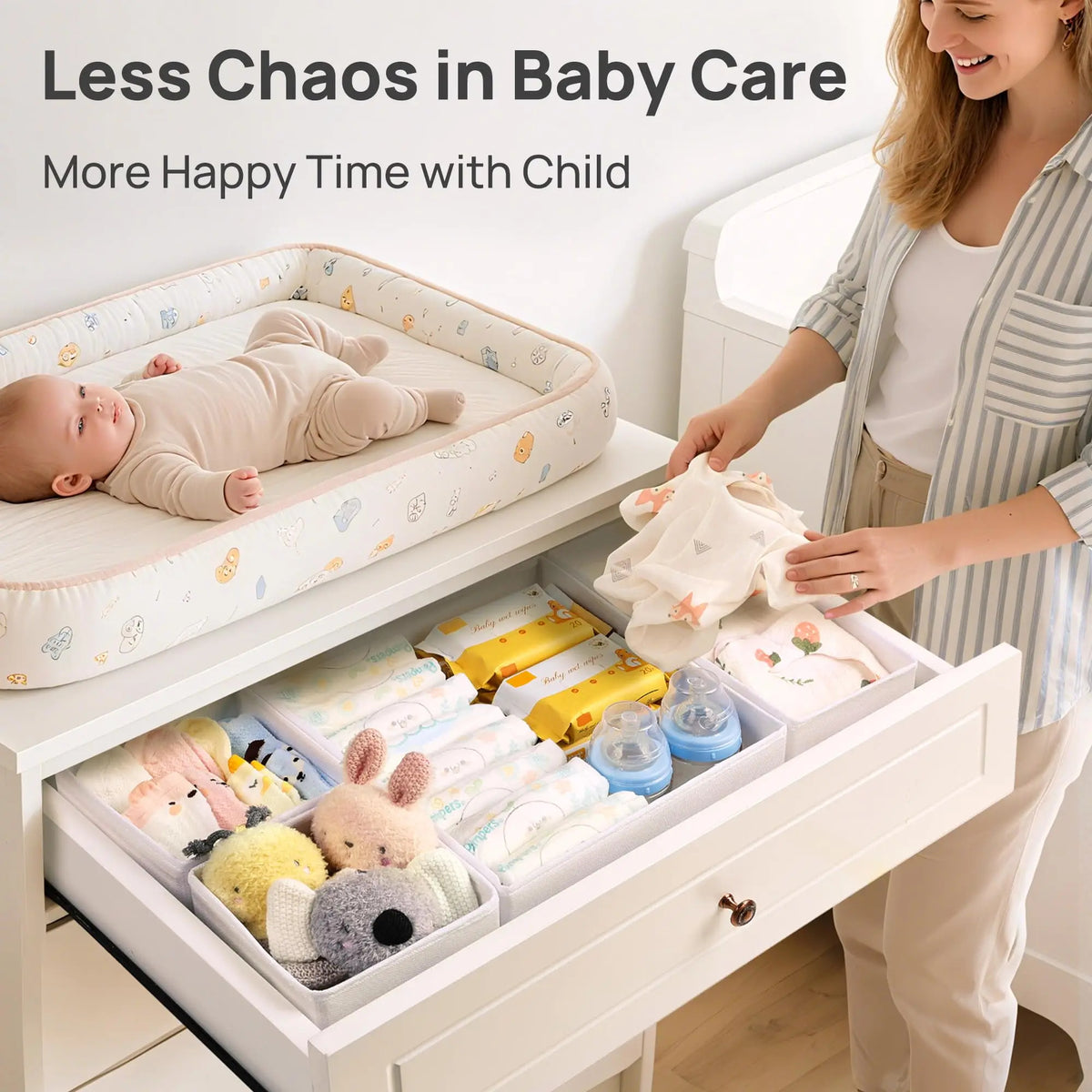 12-Pack Baby Clothes Organizer Set Foldable Fabric Drawer Storage Bins for Nursery Dresser