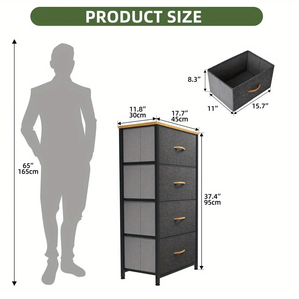 4-Drawer Storage Tower Organizer Cabinet Space-Saving Dresser with Fabric Drawers for Bedroom, Living Room, Hallway Closet