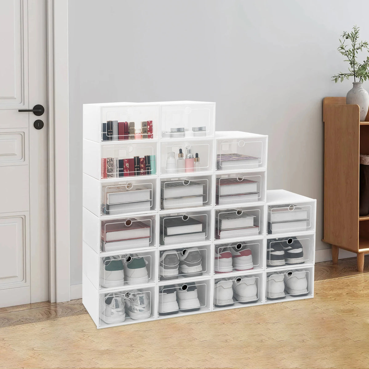 Clear Foldable Shoe Boxes Plastic Storage Organizer, 20 Pack