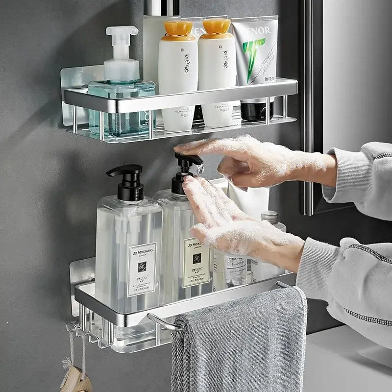 No-Drill Bathroom Storage Shelf &amp; Kitchen Organizer Rack (Light Gray)