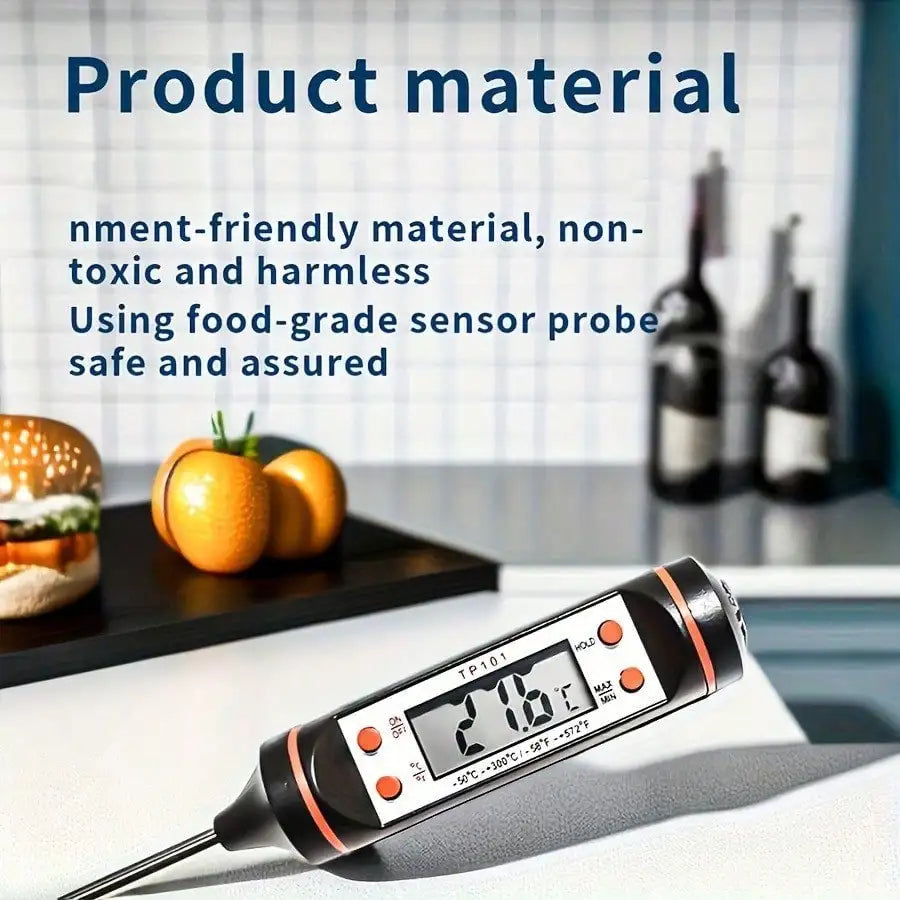 Digital Food Thermometer with Dual Display Ultra-Fast Stainless Steel Probe for Grilling BBQ (Black)