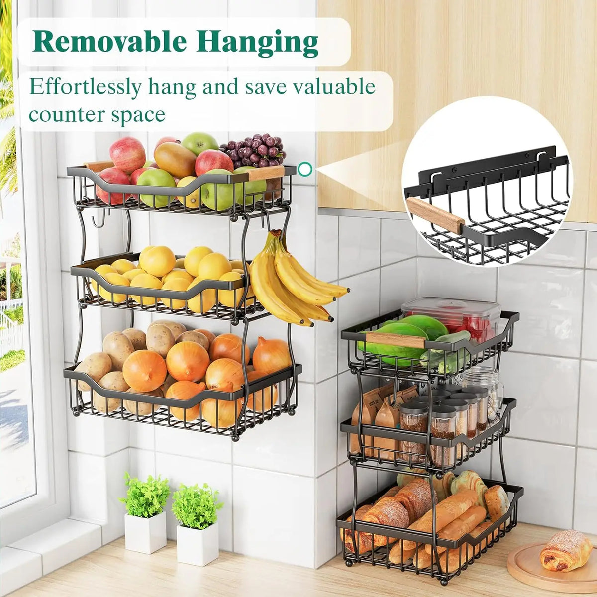 3-Tier Countertop Fruit Basket Vegetable Bread Bowl