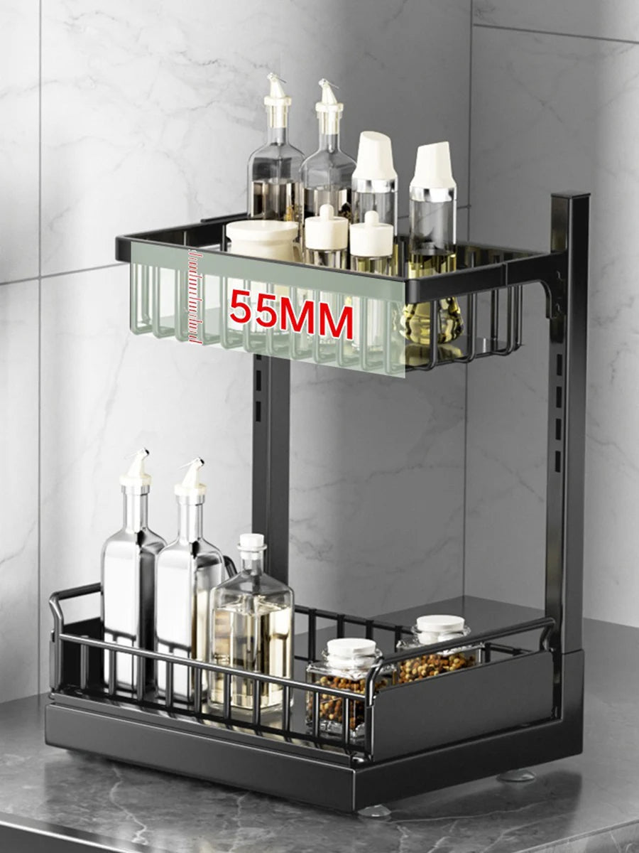 Under Sink Organizer with Sliding Drawers 2-Tier Height Adjustable Kitchen Cabinet Storage