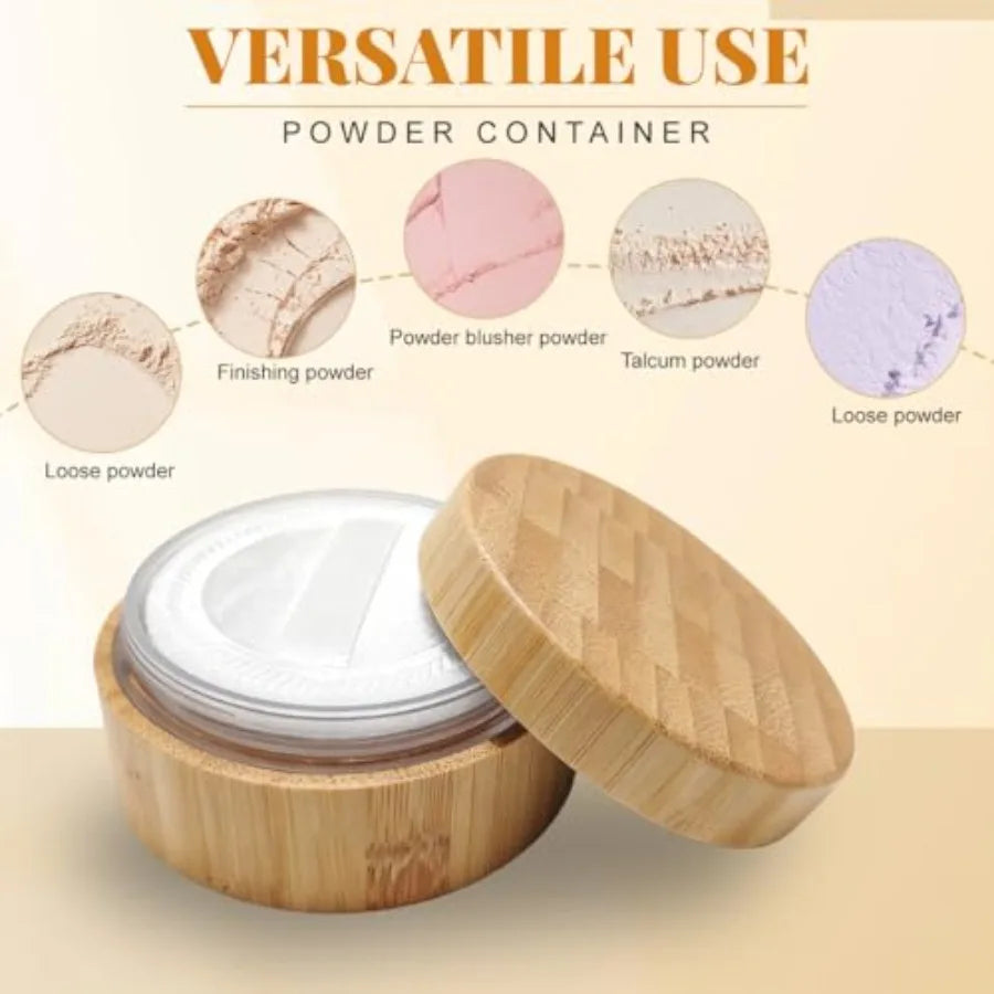 Refillable Loose Powder Container with Puff 30ml Portable Bamboo Makeup Powder Jar with Sifter, Empty Cosmetic Powder Storage Case for DIY Travel &amp; Beauty