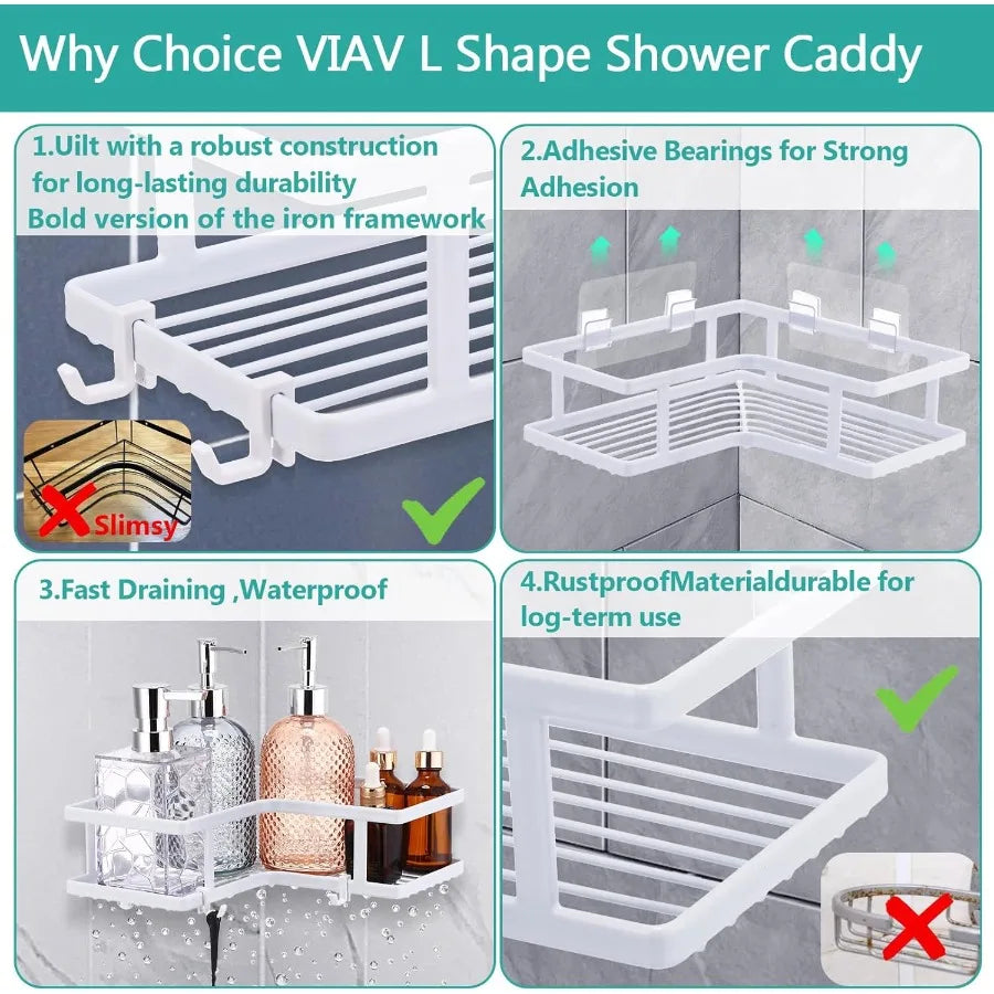 Corner Shower Caddy Space-Saving 2PCS Rustproof Adhesive Wall Shelf