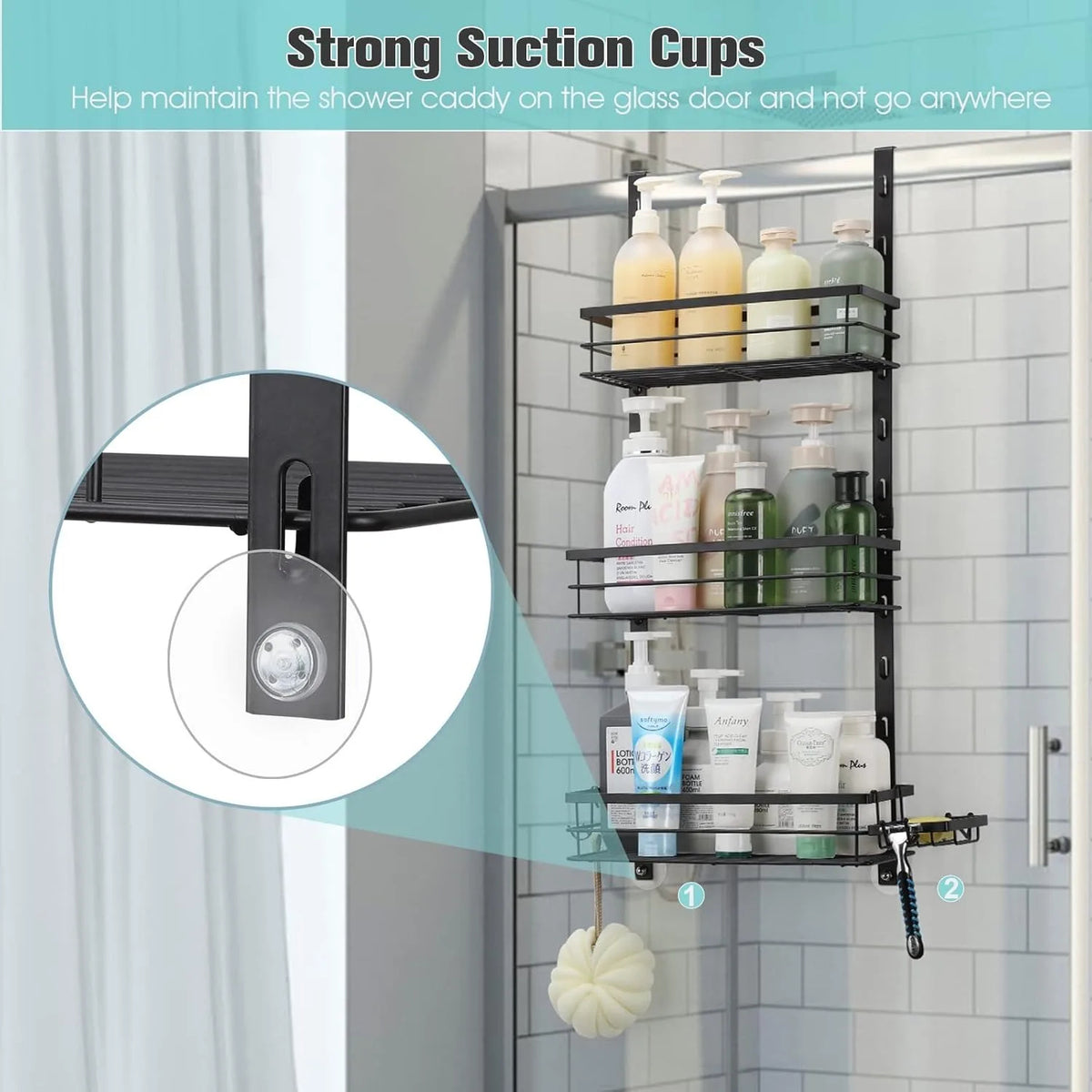 Adjustable Over-Door Shower Caddy (Black)