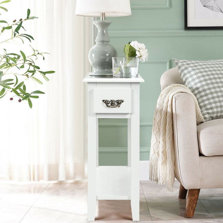 2 Tier End Bedside Sofa Side Table Nightstand (White)