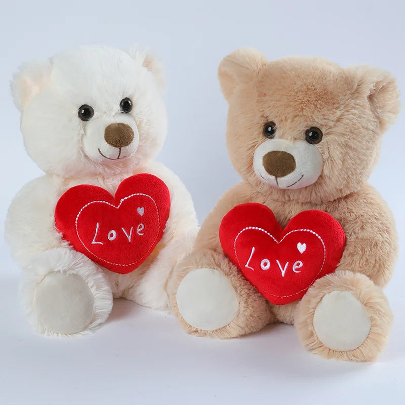 30CM Cute Heart Bear Plush Toy Red Heart Print for Home Decor and Gift (Brown)