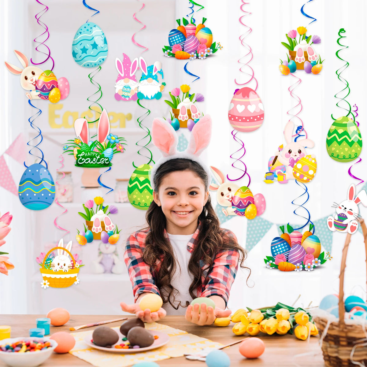 Bunny Egg Party Hanging Swirls 56 Pcs Easter Hanging Swirl Decorations