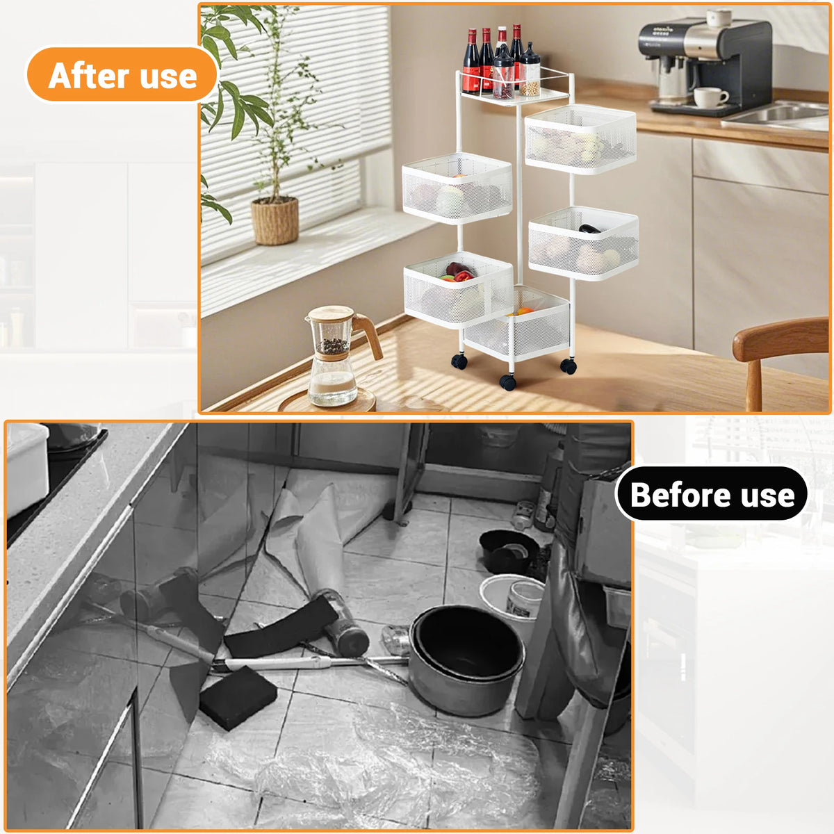 Rotating 5-Layer Iron Storage Trolley for Kitchen Living Room