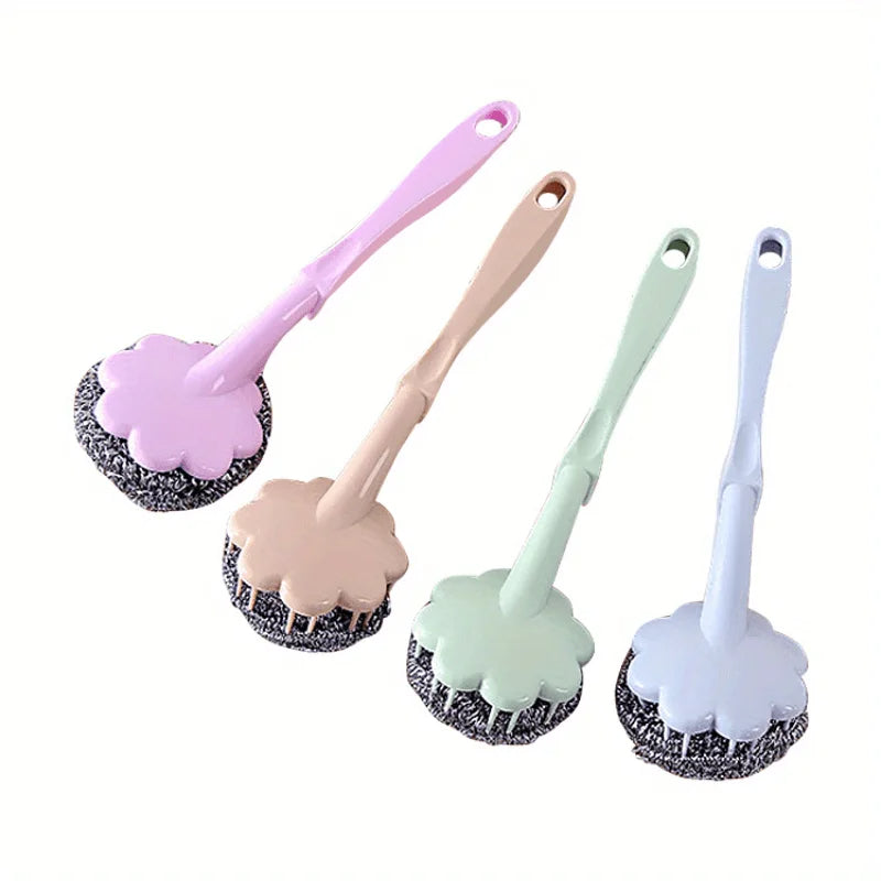 3-Pack Plum Blossom Stainless Steel Scrub Brushes (Chocolate Brown)