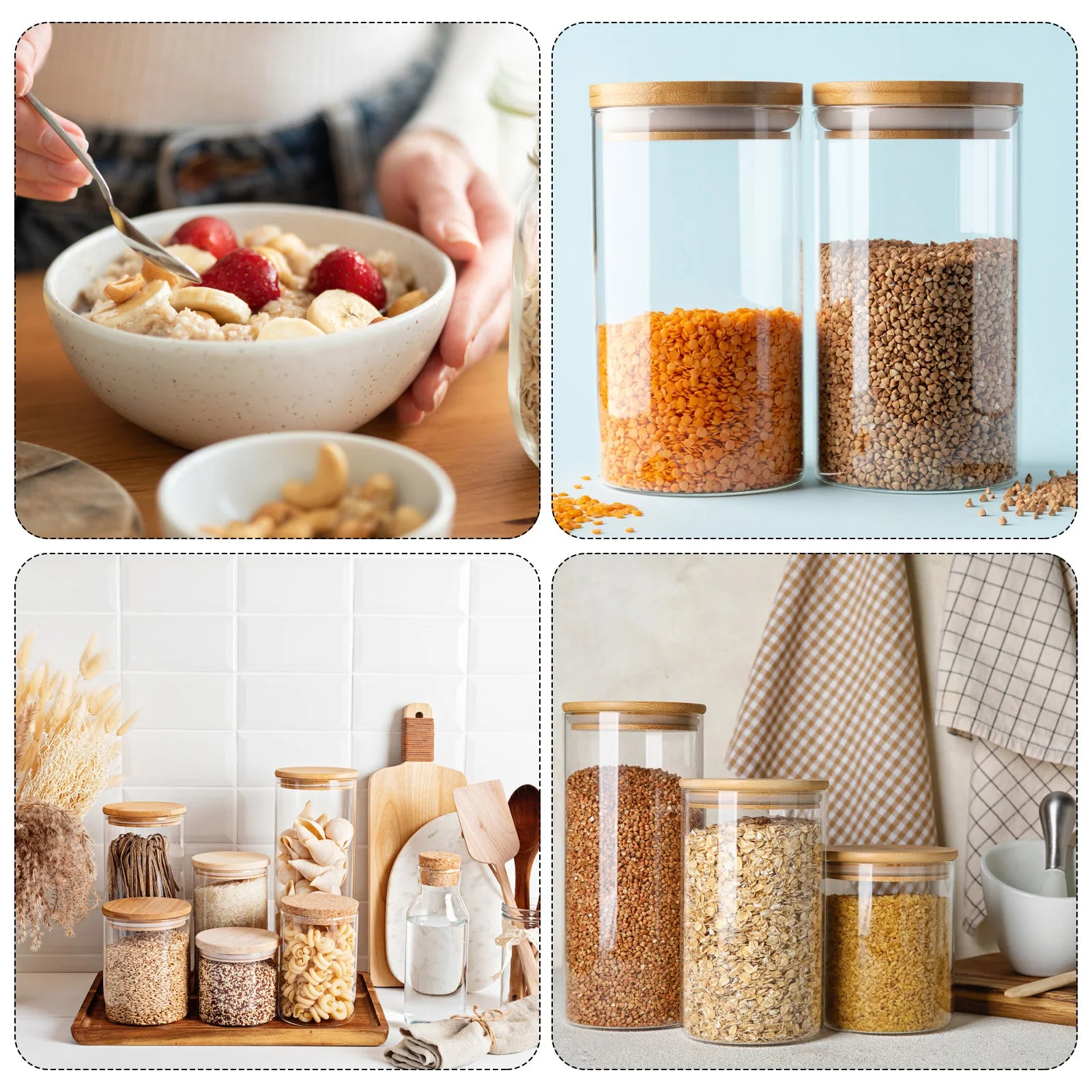 Airtight Glass Jar with Bamboo Lid 2-Pack Clear Food Storage for Kitchen Pantry