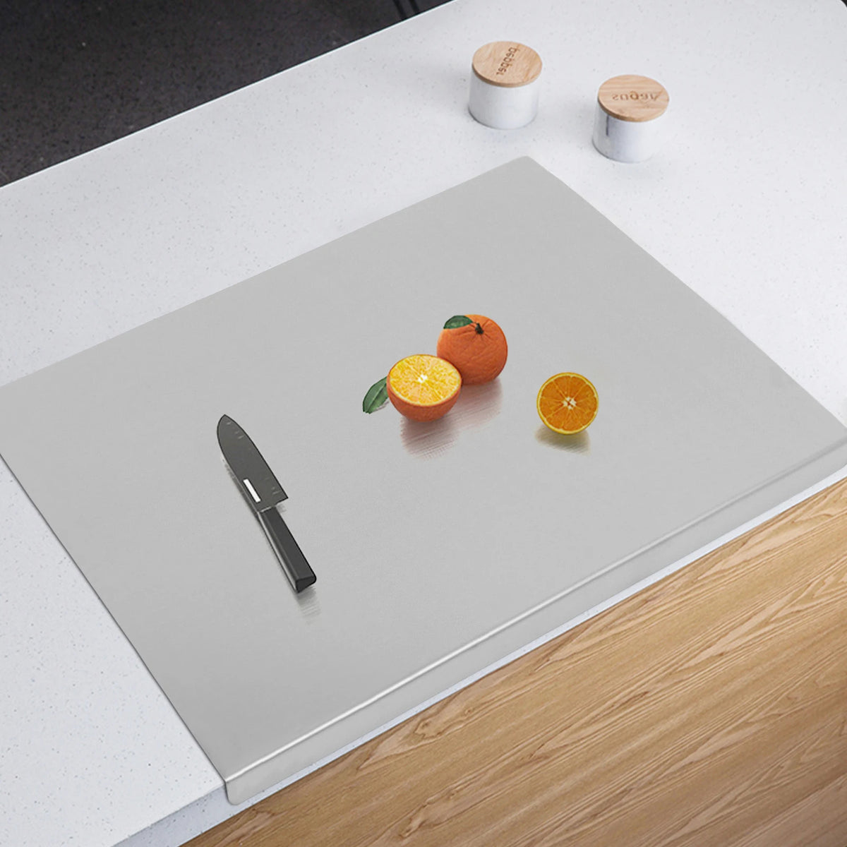 Stainless Steel Cutting Board with L-Shaped Folded Edge – Large Kitchen Chopping Board for Vegetables, Dough Kneading &amp; Countertop Protection