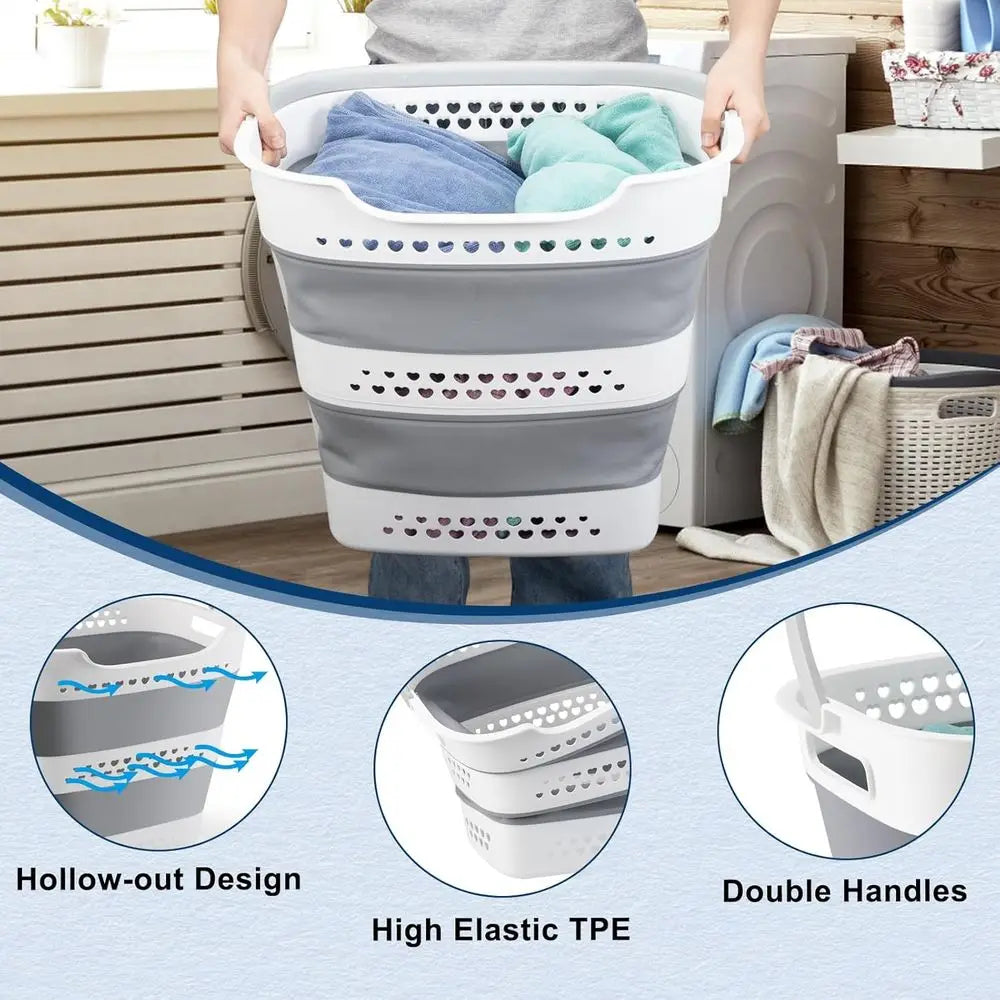 Foldable Laundry Basket, Portable Plastic Clothes Hamper with Handles