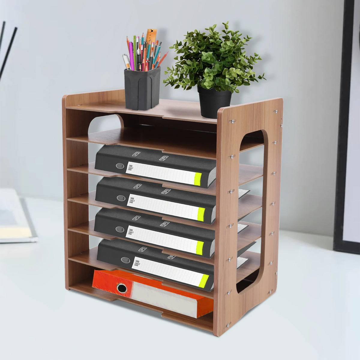 Desktop File Organizer 7-Tier Widen Wood Paper Sorter