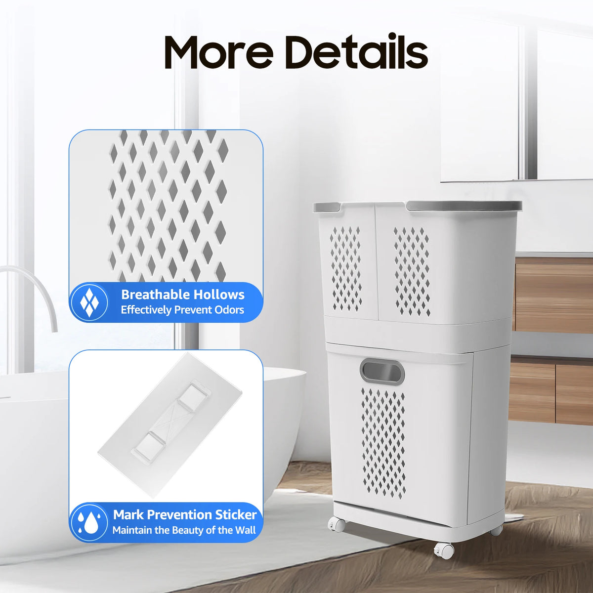 Movable Rolling Laundry Hamper 2-Tier with Wheels