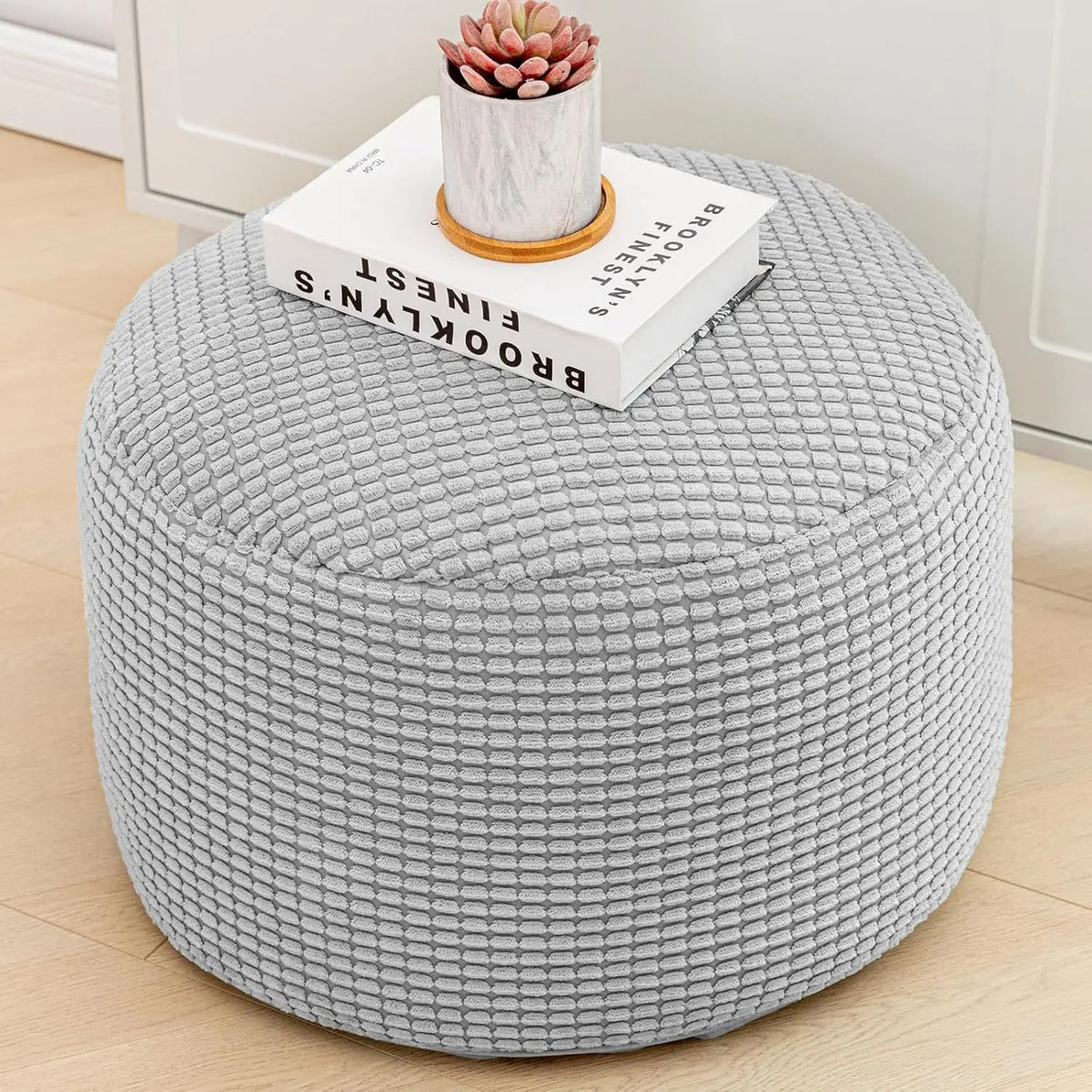Round Floor Pouf Ottoman 20x12 Inch Velvet