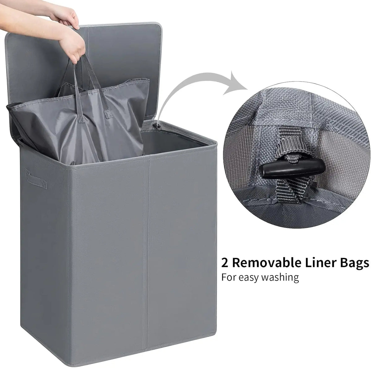 Collapsible Double Laundry Hamper 180L with Lid and Bags (Gray)