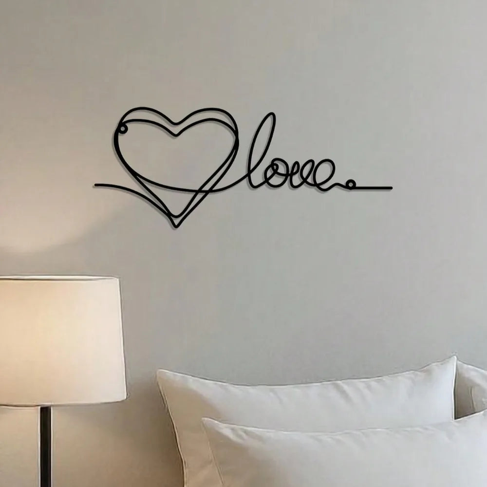 Minimalist Metal Wall Art - Romantic Heart Line Drawing Sign