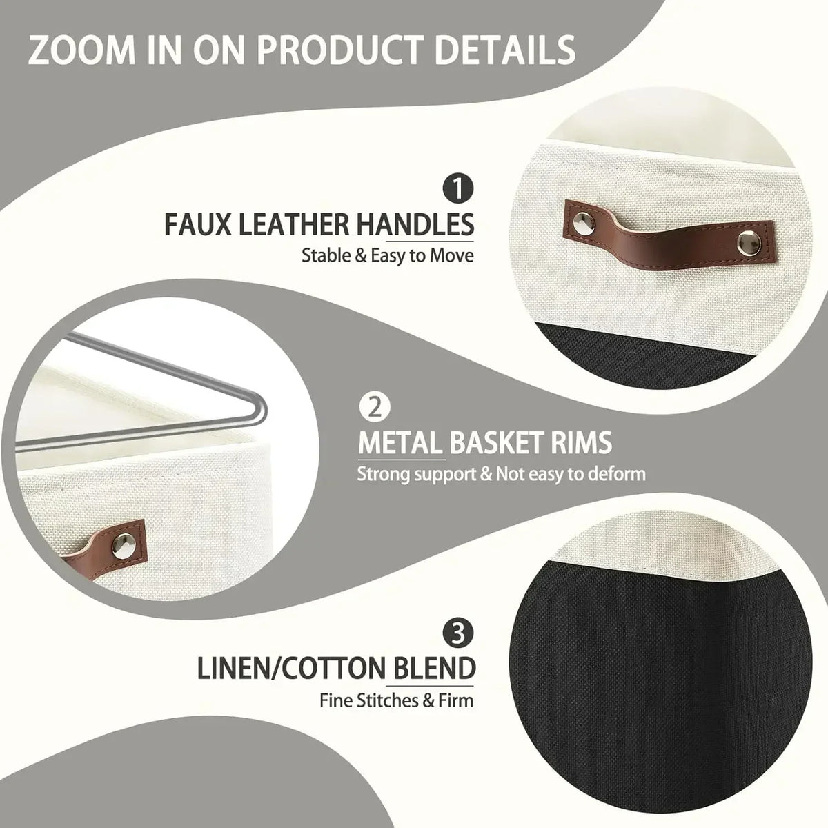 Foldable Cube Storage Bins with PU Handles for Home Organization (Dark Gray)