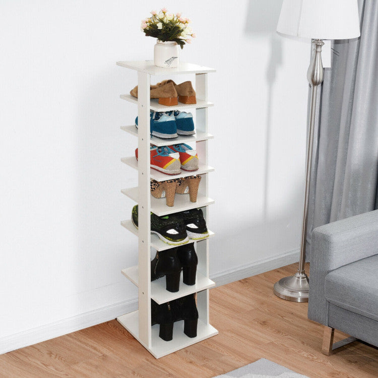 Wooden Vertical Shoe Rack 7 Tiers for Front Door (White)