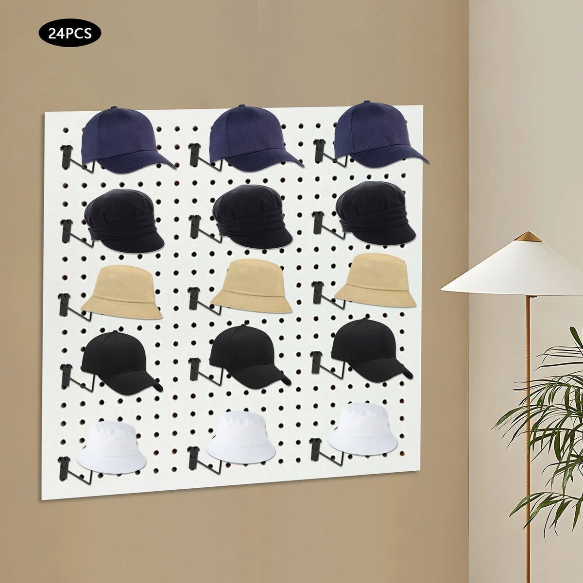 Mesh Backing Wall Mount Set of 24 Display Rack for Hat Collection