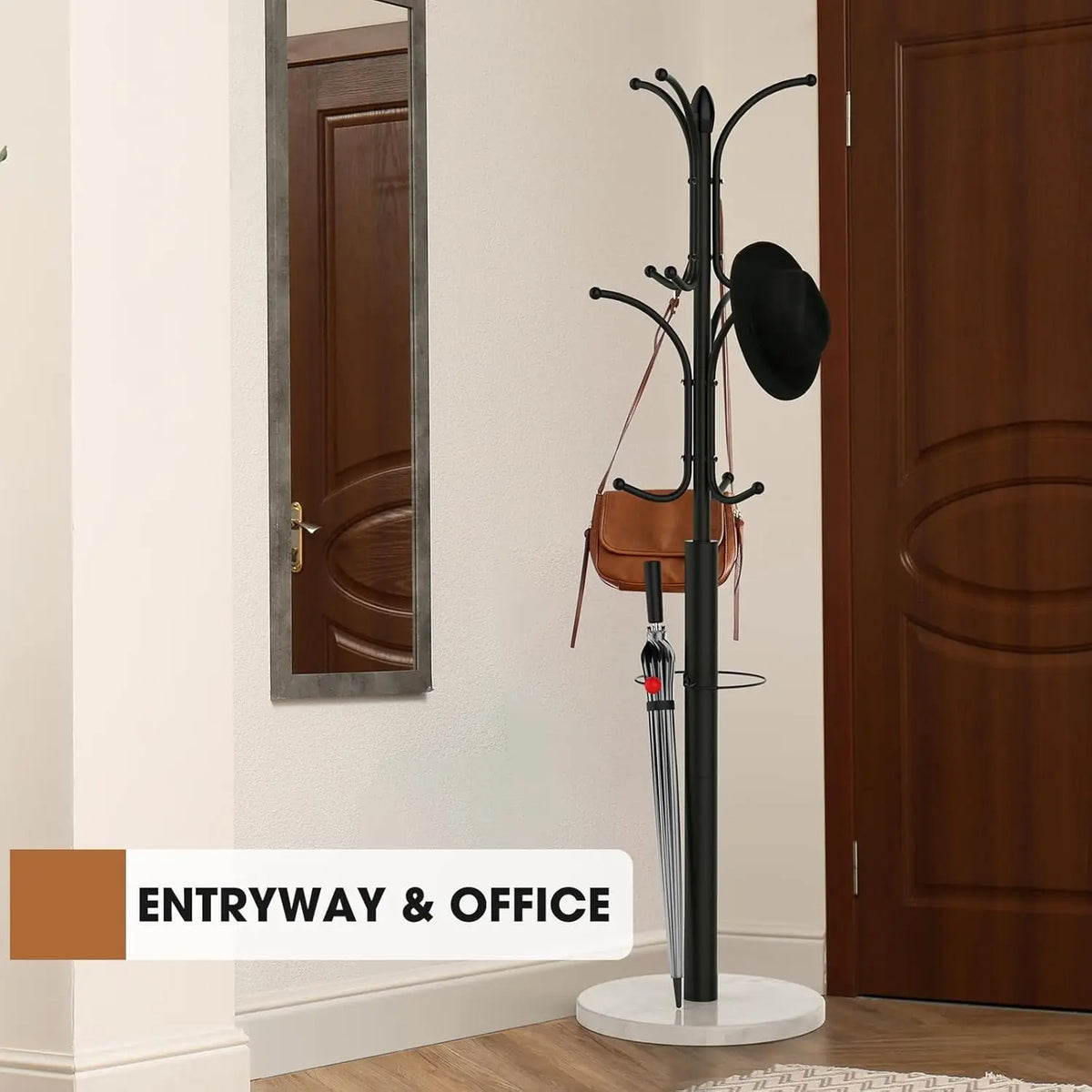 12-Hook Coat Rack Stand with Umbrella Holder Easy Assembly