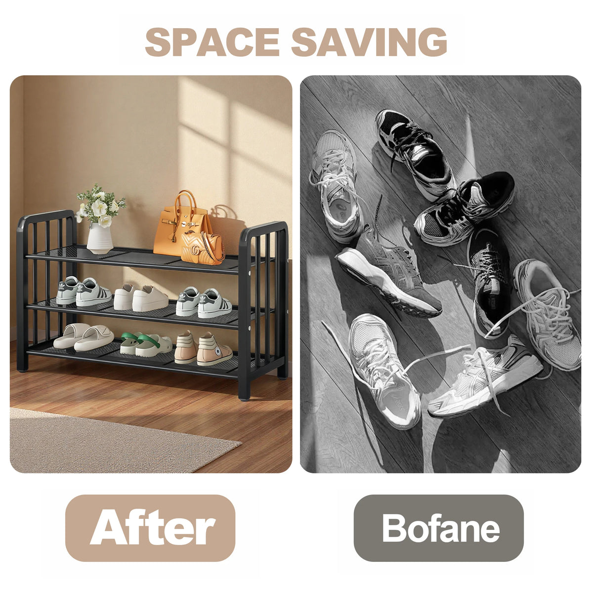 3-Tier Carbon Steel Shoe Rack – Freestanding Shoe Storage Organizer &amp; Space-Saving Shelf for Entryway