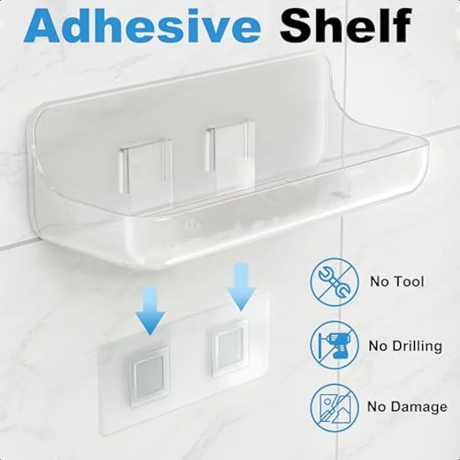 Acrylic Adhesive Shower Caddy 2-Pack No Drill Bathroom Wall Mount Storage
